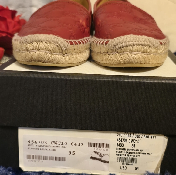 GUCCI Espadrilles Leather Slip-On, Size 35 In Red Authentic With Box - Picture 6 of 16
